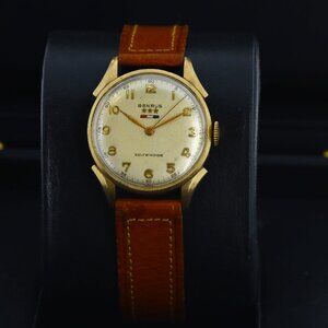 Benrus Automatic Vintage 30mm, Silver Dial - 10kt Yellow Gold Plated on Strap